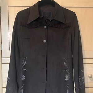 Kiara Dark Brown Trench Coat with Floral Embroidery